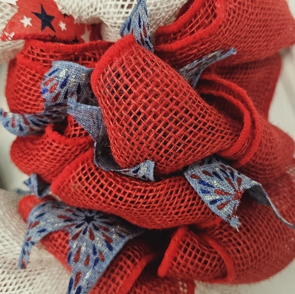 Handmade patriotic Fourth of July holiday wreath door hanger home decor